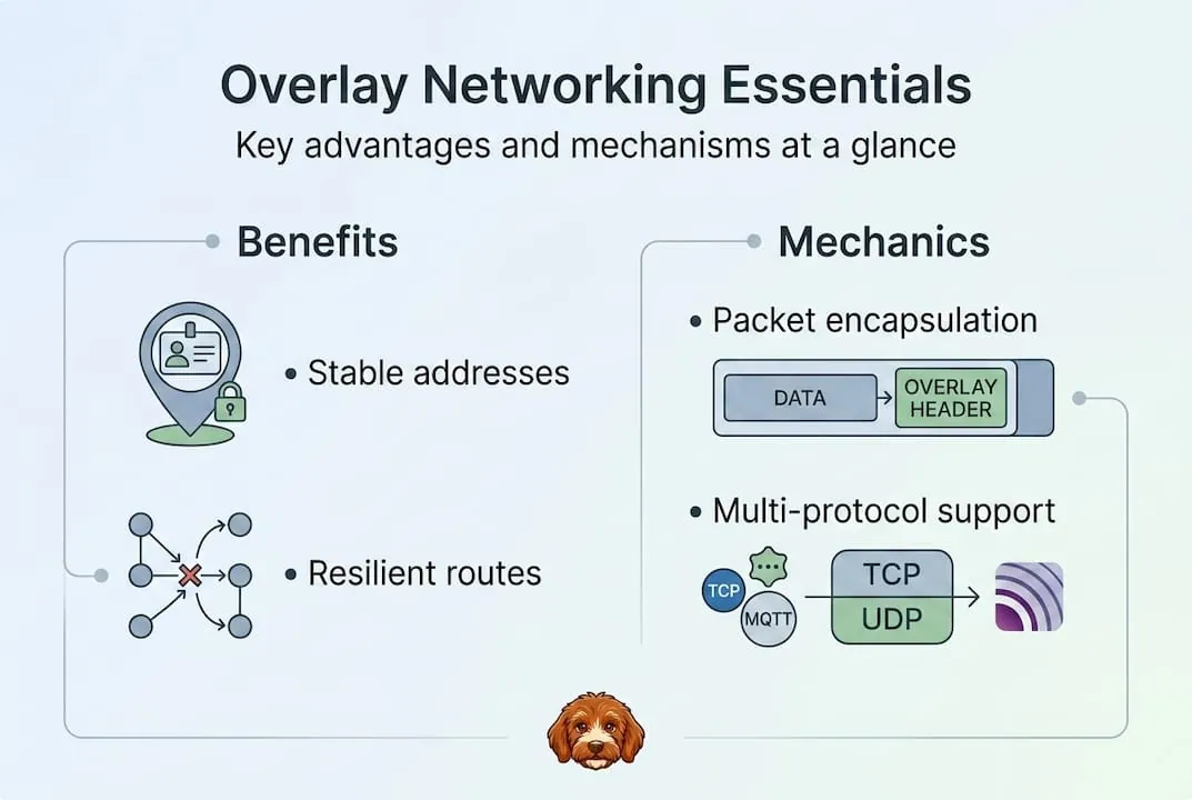 Infographic outlining overlay networking key features